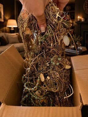 2 LB Unsorted Tangled Gold-Tone Chain Lot | Necklace Treasure Hunt Jewelry